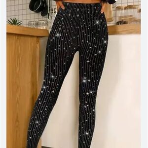 COPY - Striped & Starlight Print Skinny Leggings, Casual Elastic Waist...nwot l…